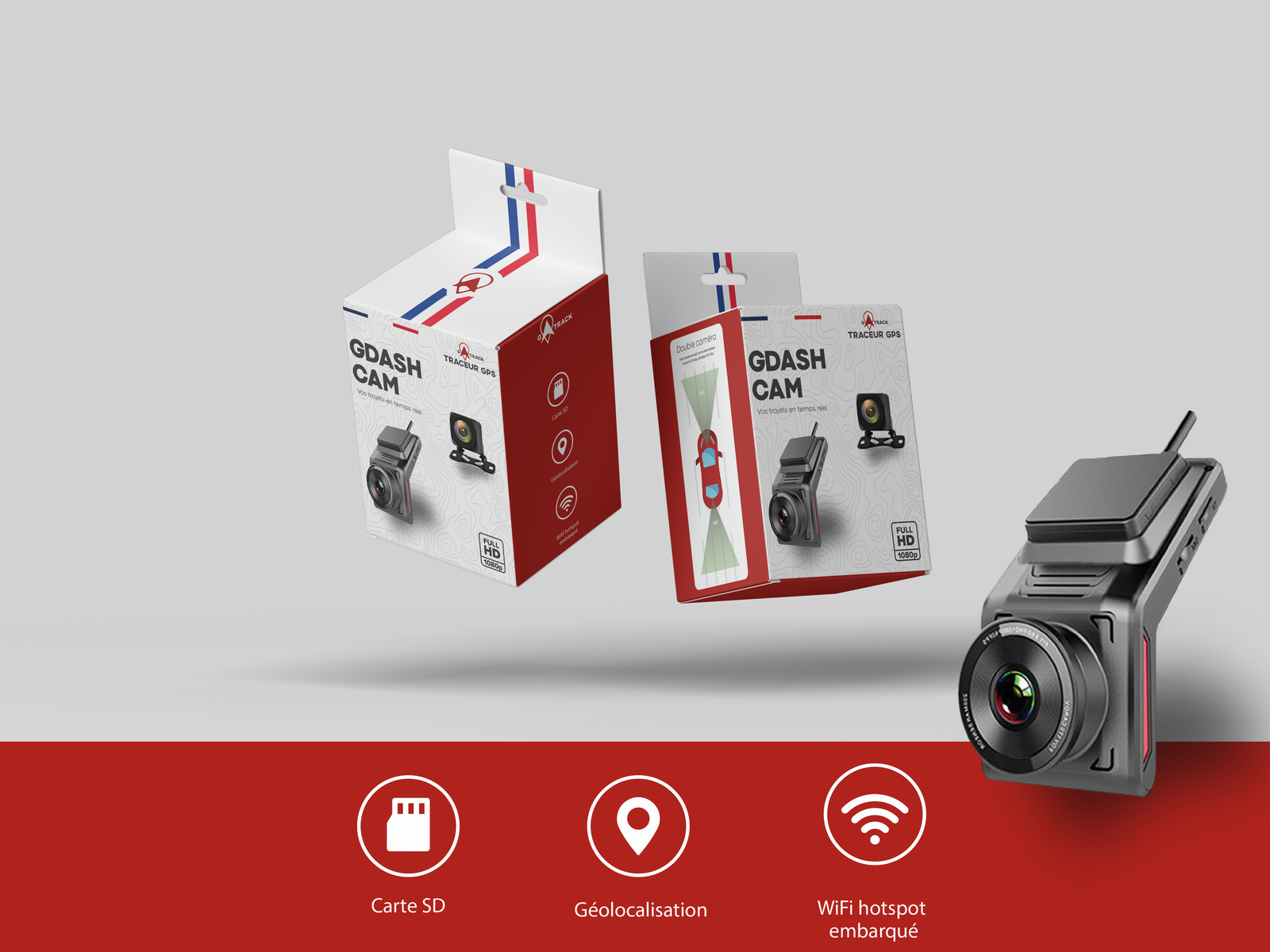 GDASH CAM Dashcam Full HD - WiFi, GPS intégré, Enregistrement continu, Vision nocturne